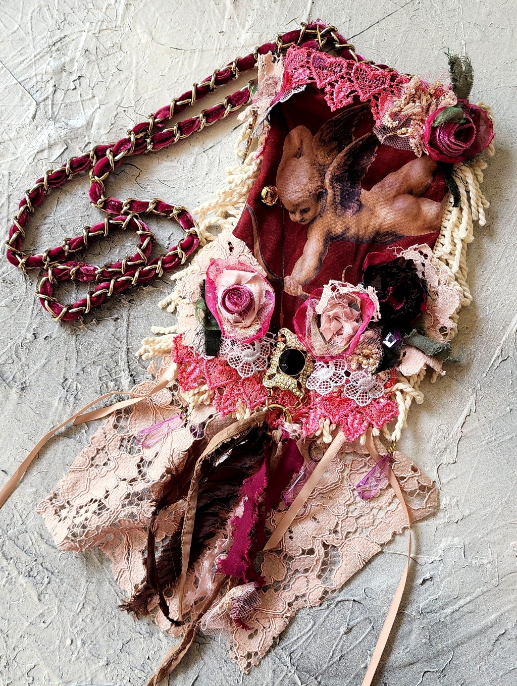 Boho Bag Angel Rose Cupid Vintage Velvet Gold Chain European Crossbody